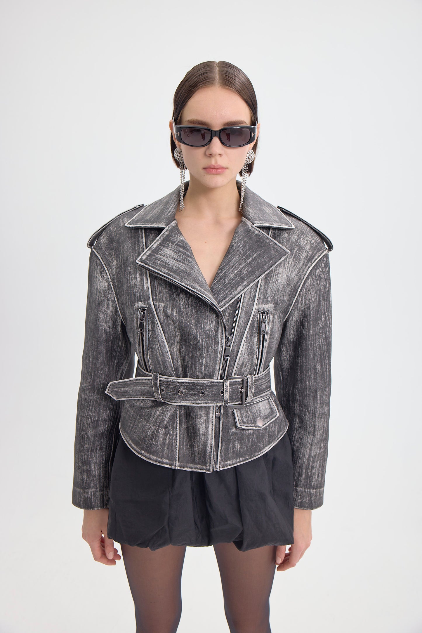 METALLIC BRUSH BIKER JACKET