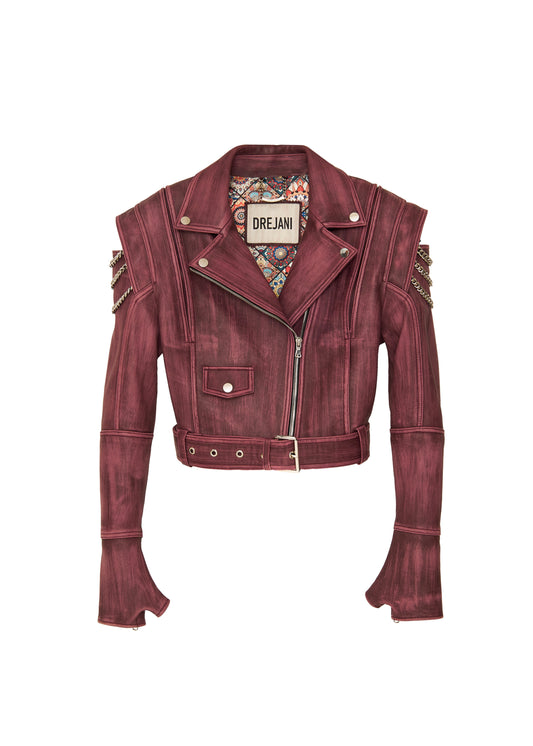 CHAIN ACCENTED LEATHER JACKET