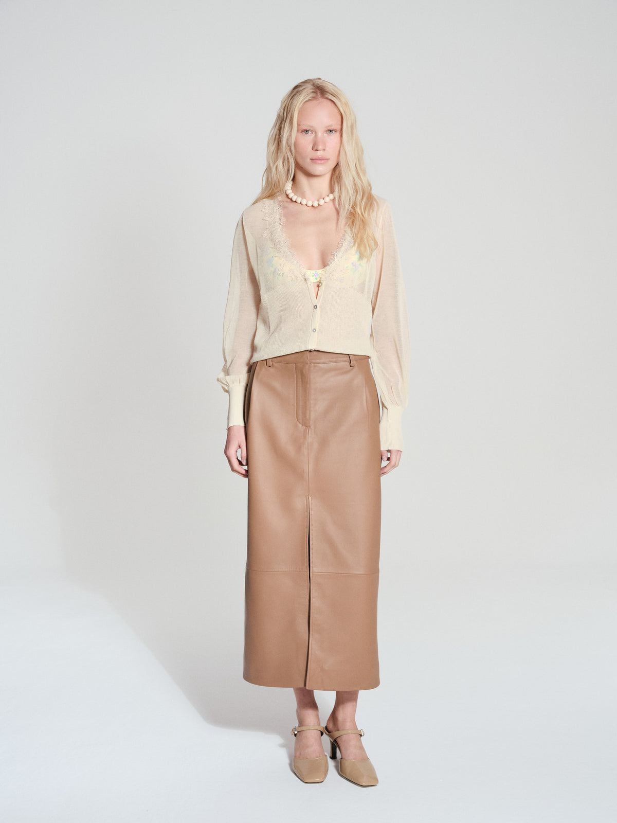 DIANA LEATHER SKIRT CAMEL