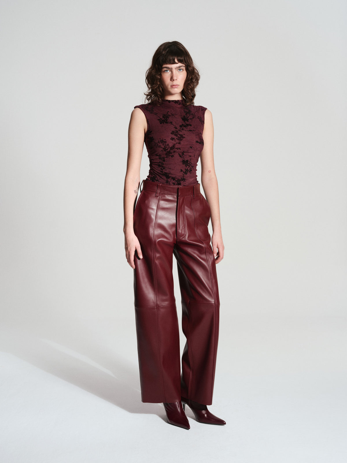 STELLA LEATHER PANTS BURGUNDY