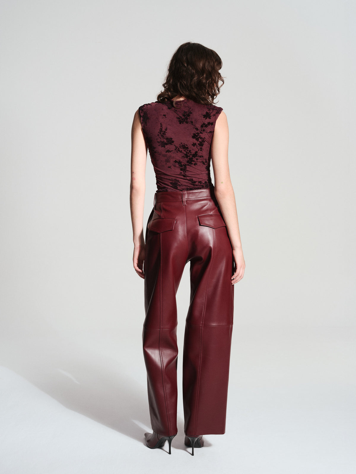 STELLA LEATHER PANTS BURGUNDY