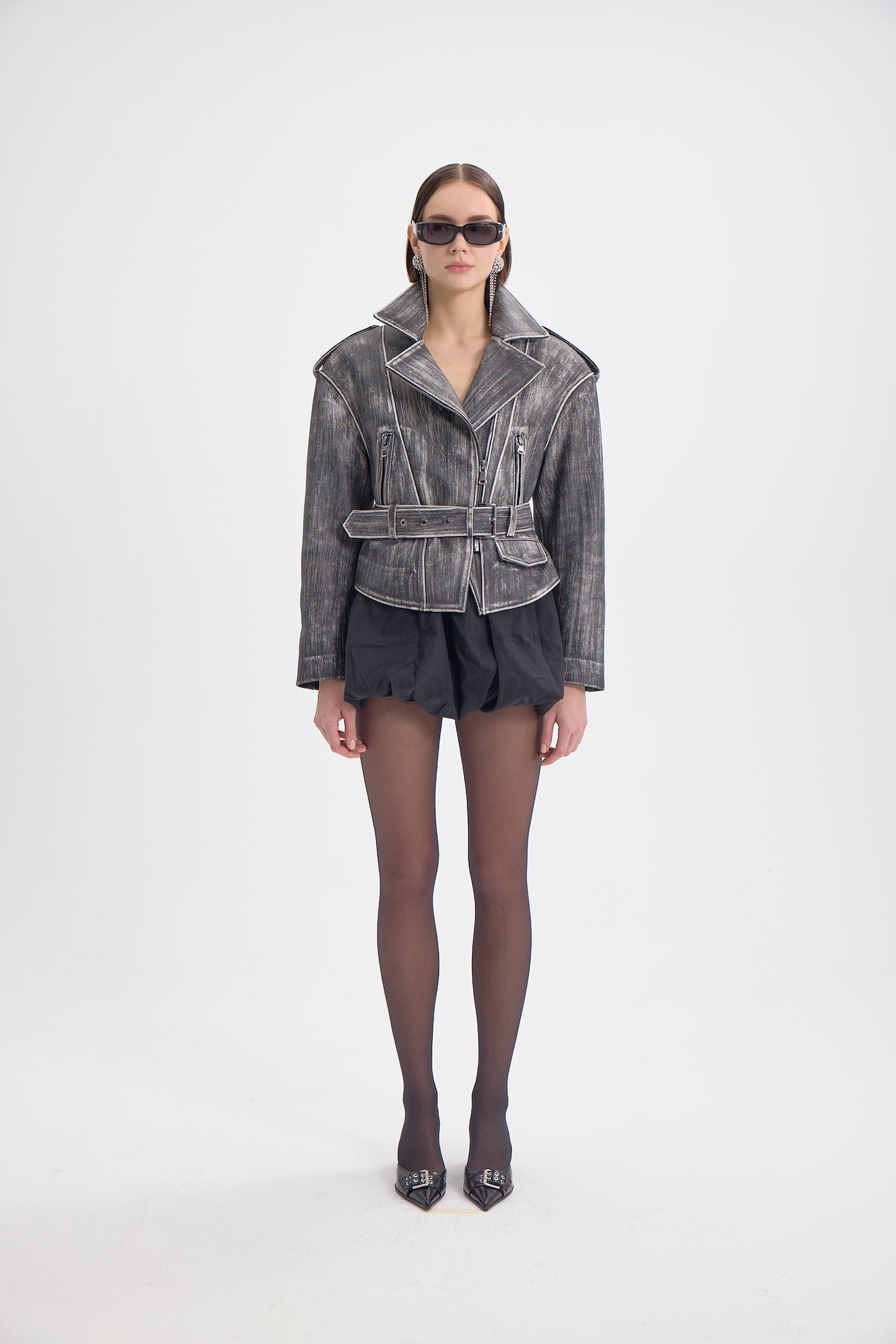 METALLIC BRUSH BIKER JACKET