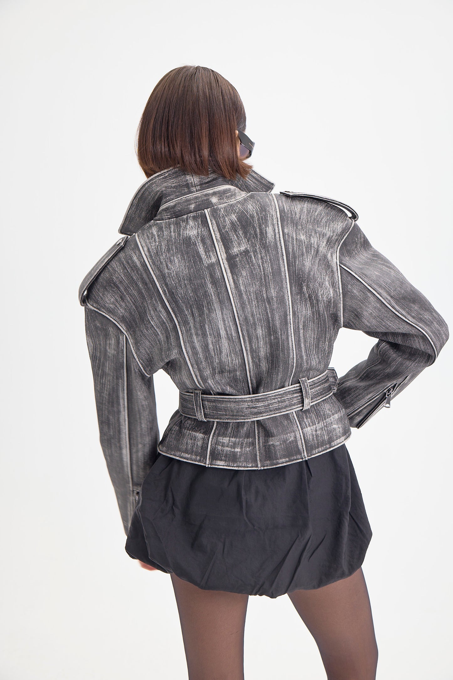 METALLIC BRUSH BIKER JACKET