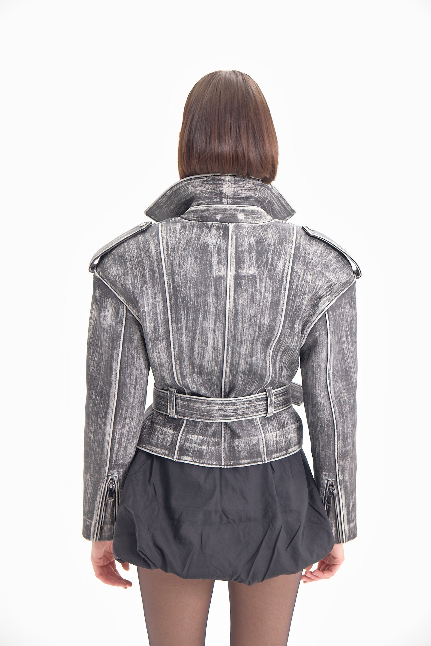 METALLIC BRUSH BIKER JACKET