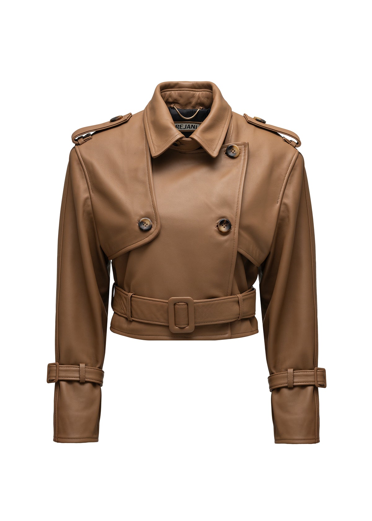 BUTTON LEATHER JACKET CAMEL
